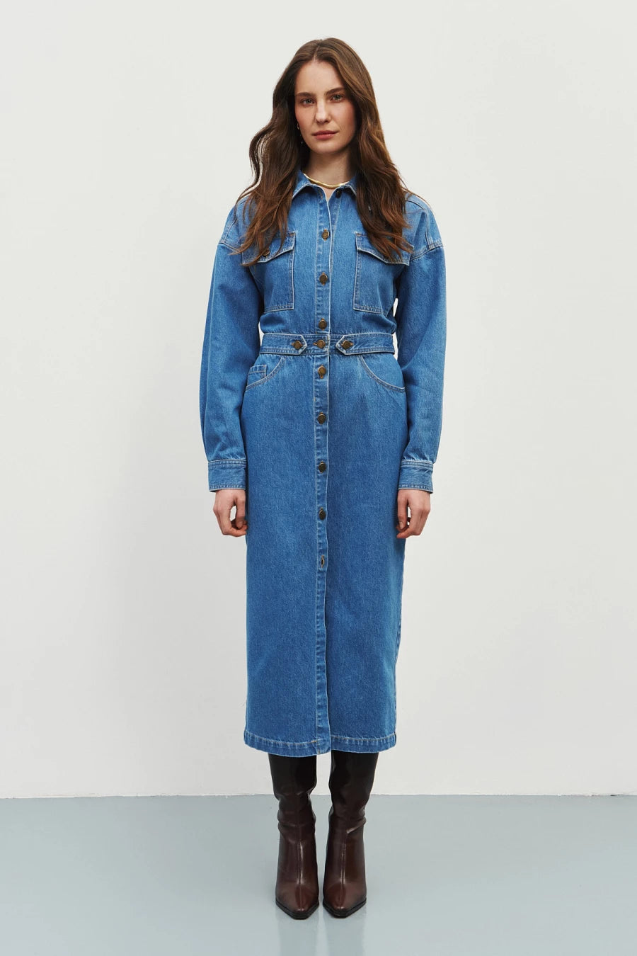 Blue midi denim dress