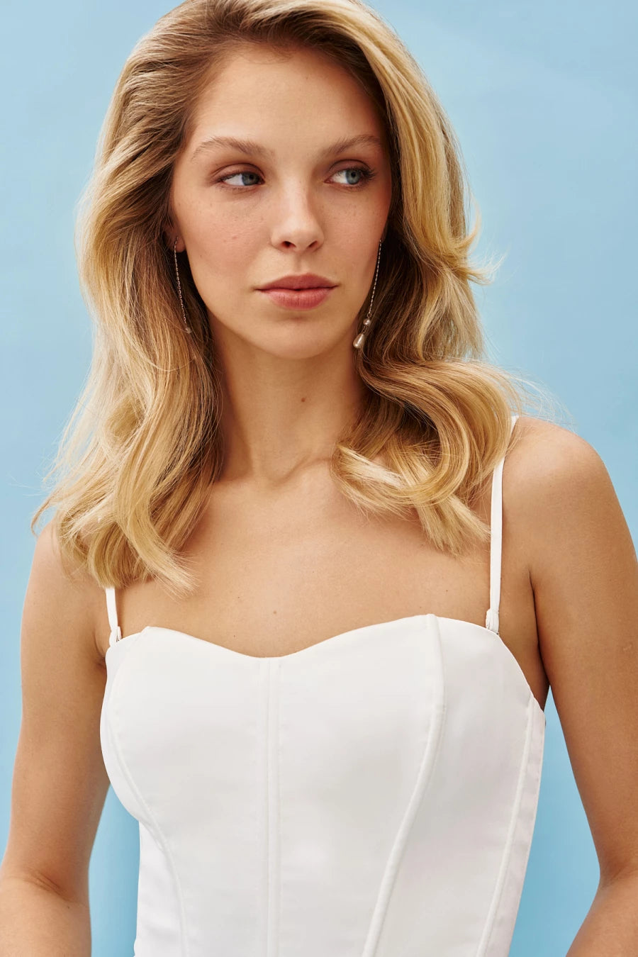 Cream satin lace up corset top