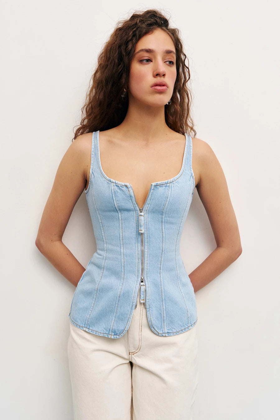 Long denim corset top