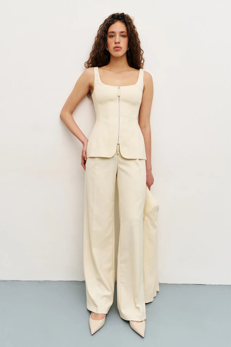 Butter yellow corset top with a zip