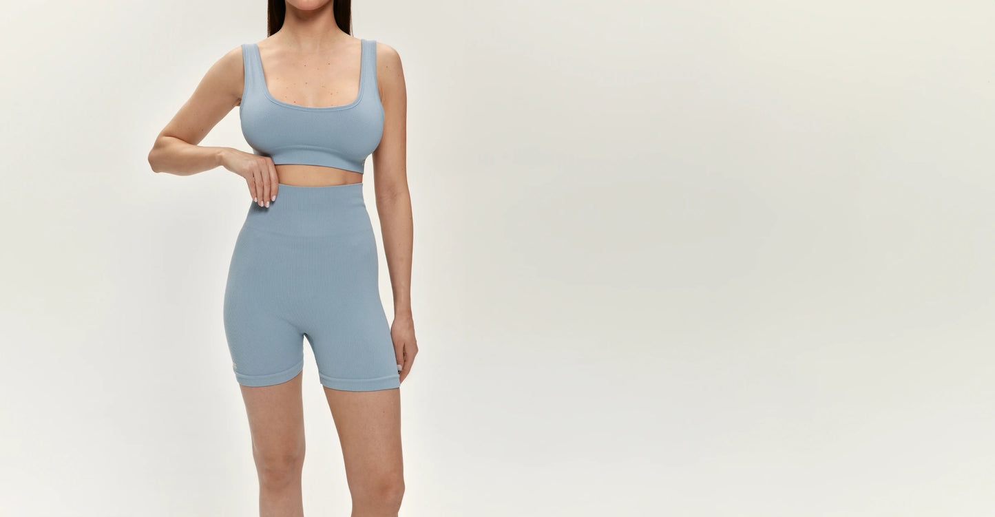 SEAMLESS RIBBED SHORTS DIRTY BLUE