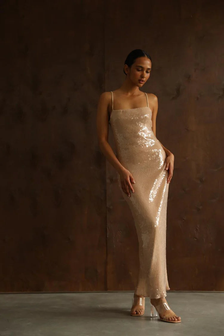 HAILEY - BEIGE SEQUIN DRESS