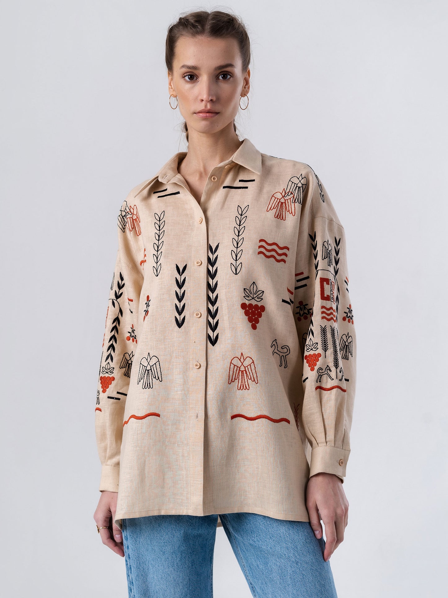 Beige linen embroidered shirt SLOVO