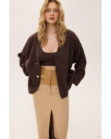 Plain cotton cardigan (Chocolate)