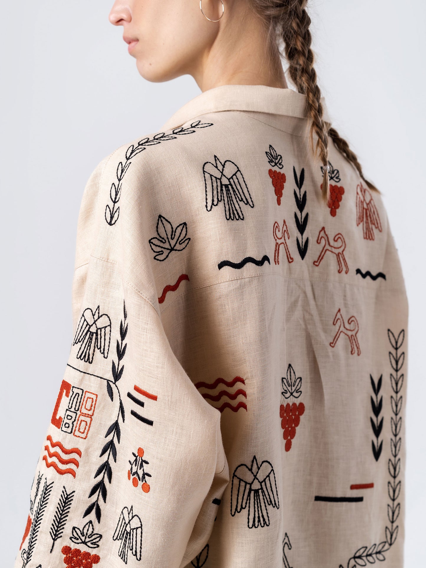 Beige linen embroidered shirt SLOVO