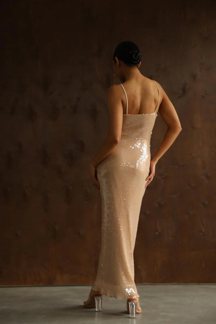 HAILEY - BEIGE SEQUIN DRESS