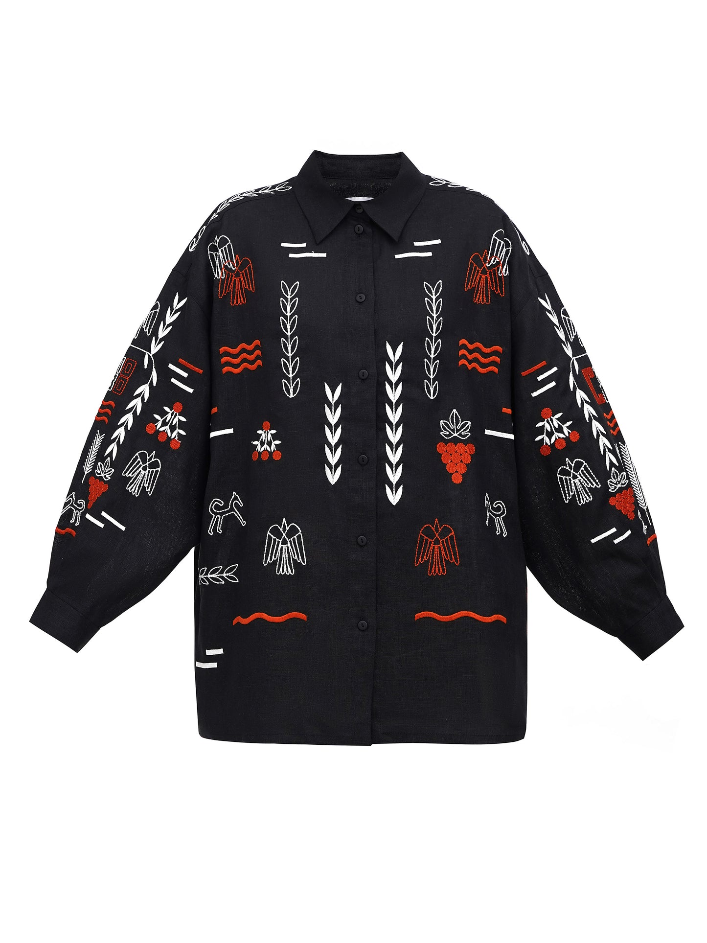 Black linen embroidered shirt SLOVO BLACK