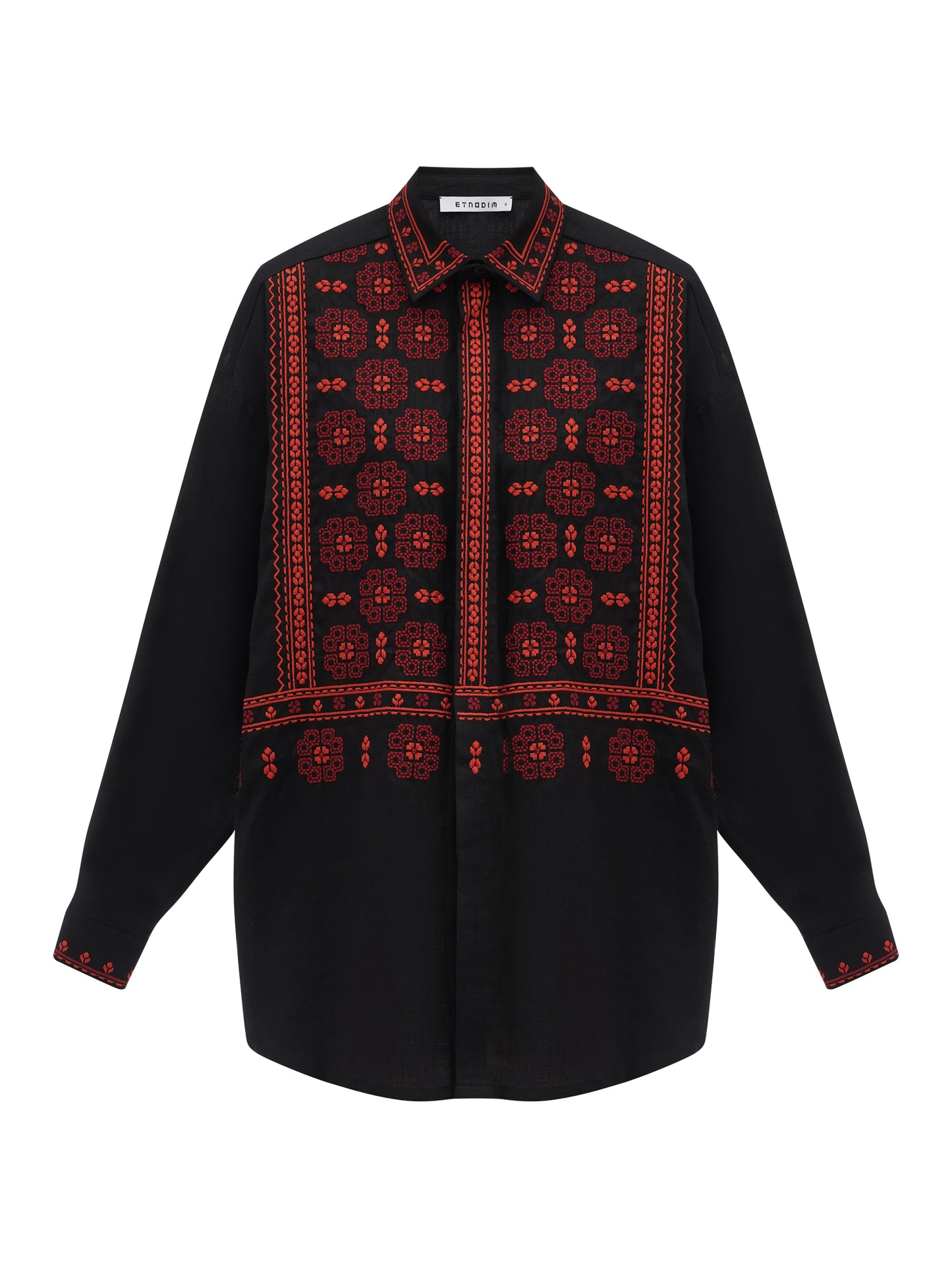 Black linen shirt with an embroidered ornament Nova Khata 1930
