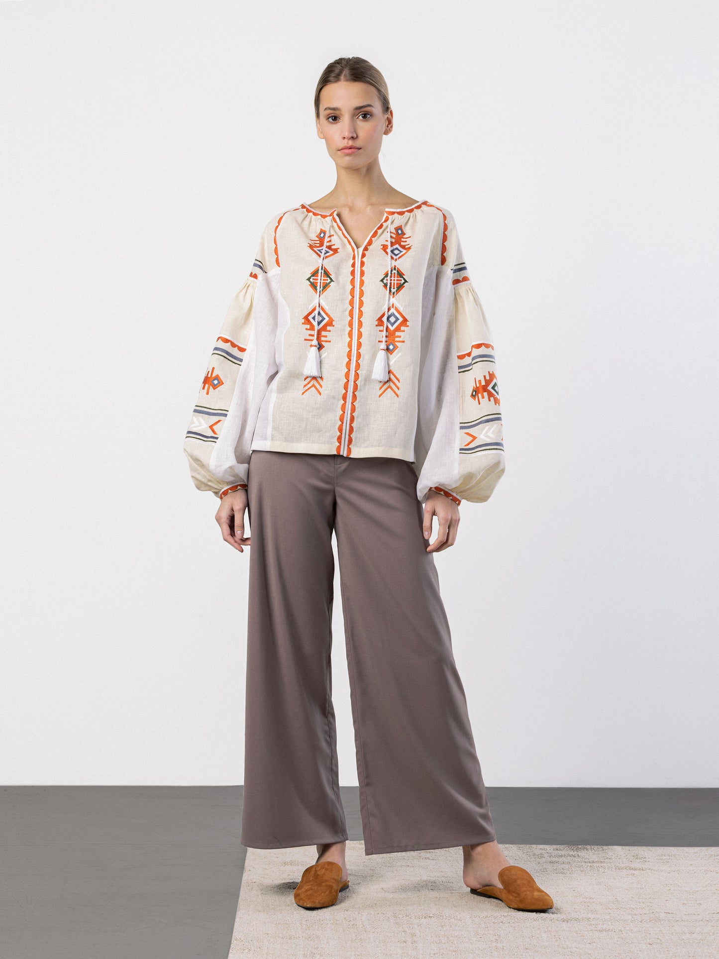 Linen embroidered shirt in boho style Pole