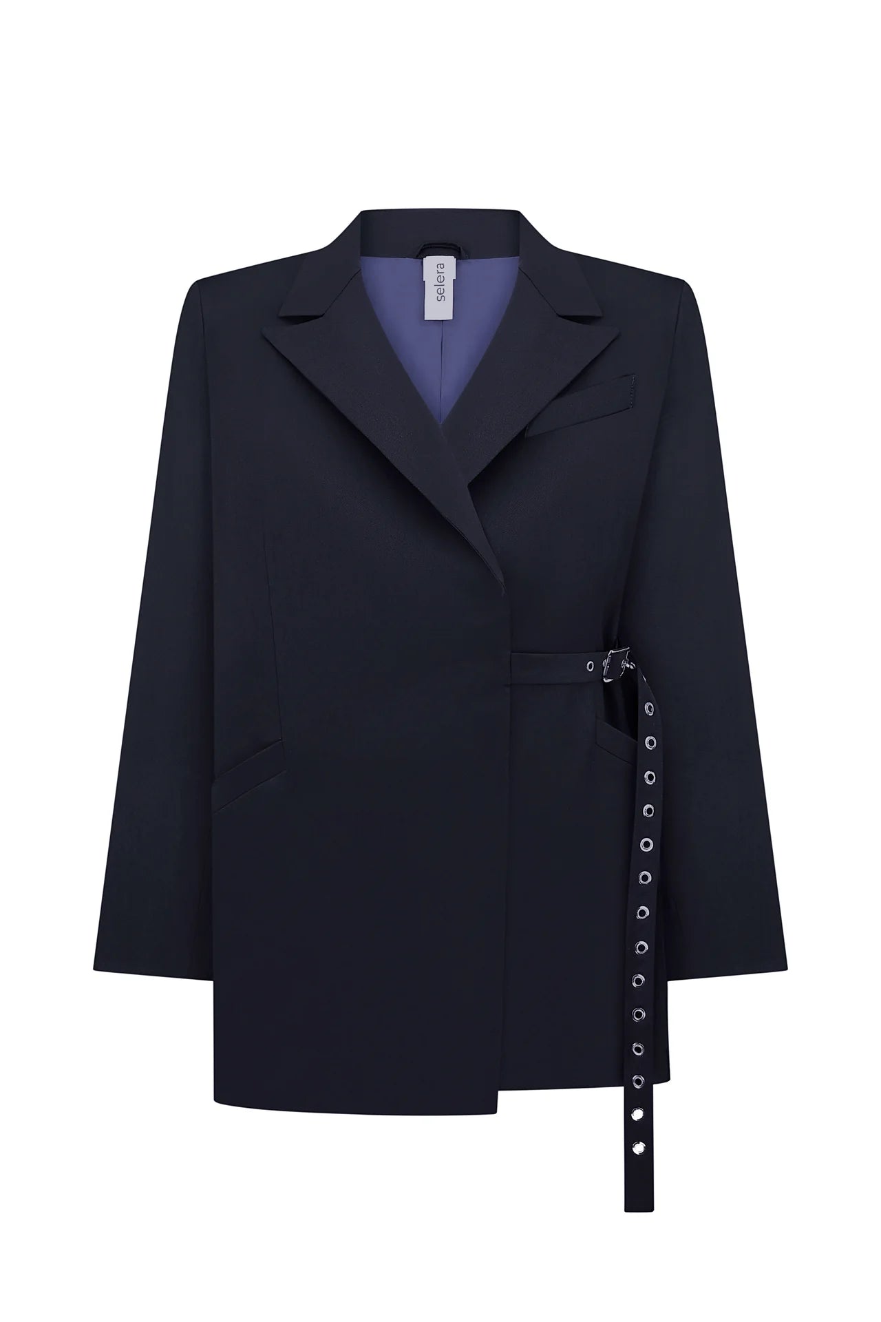 Woollen jacket with belt navy