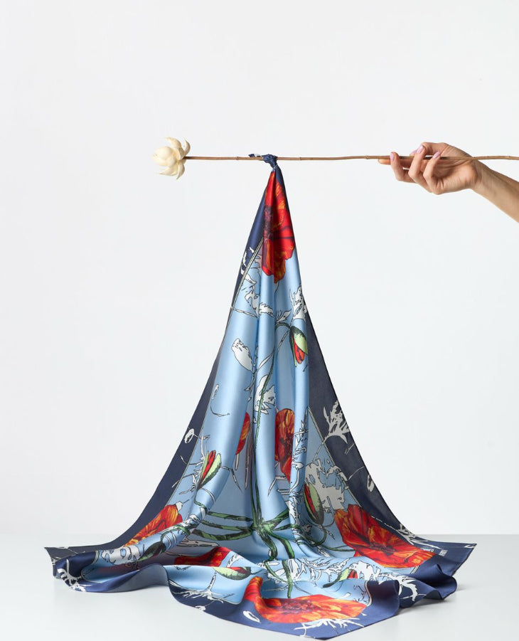 Premium silk scarf “Poppy Blossom”
