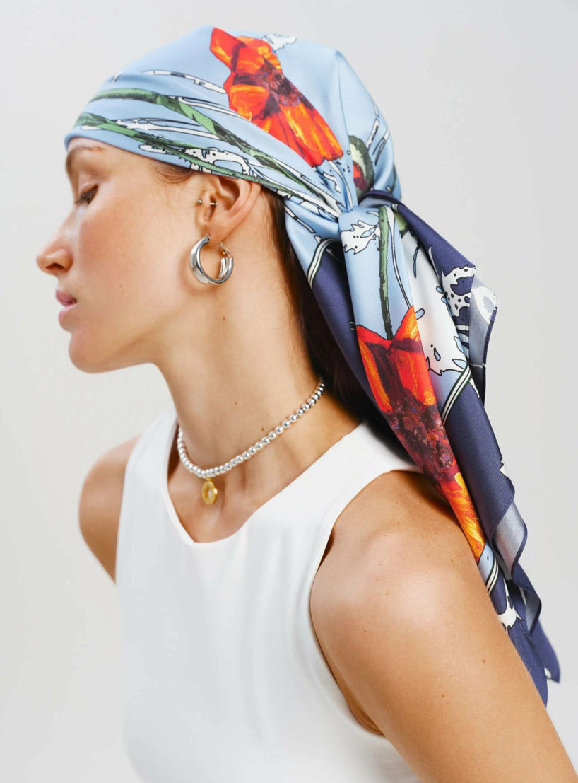 Premium silk scarf “Poppy Blossom”