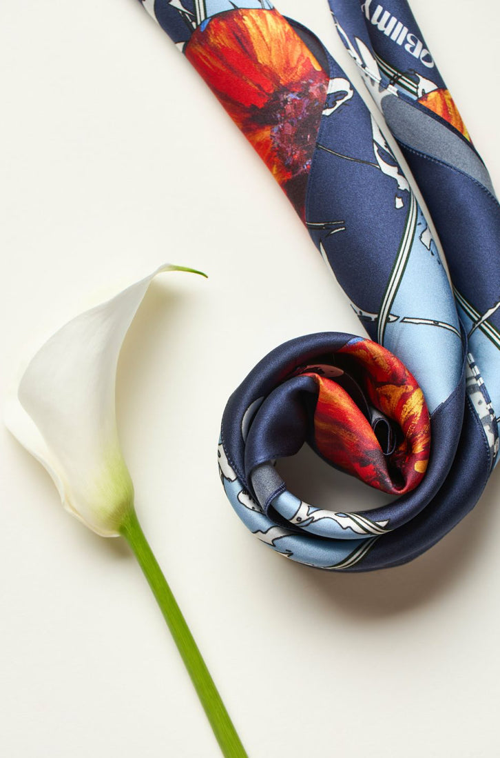 Premium silk scarf “Poppy Blossom”