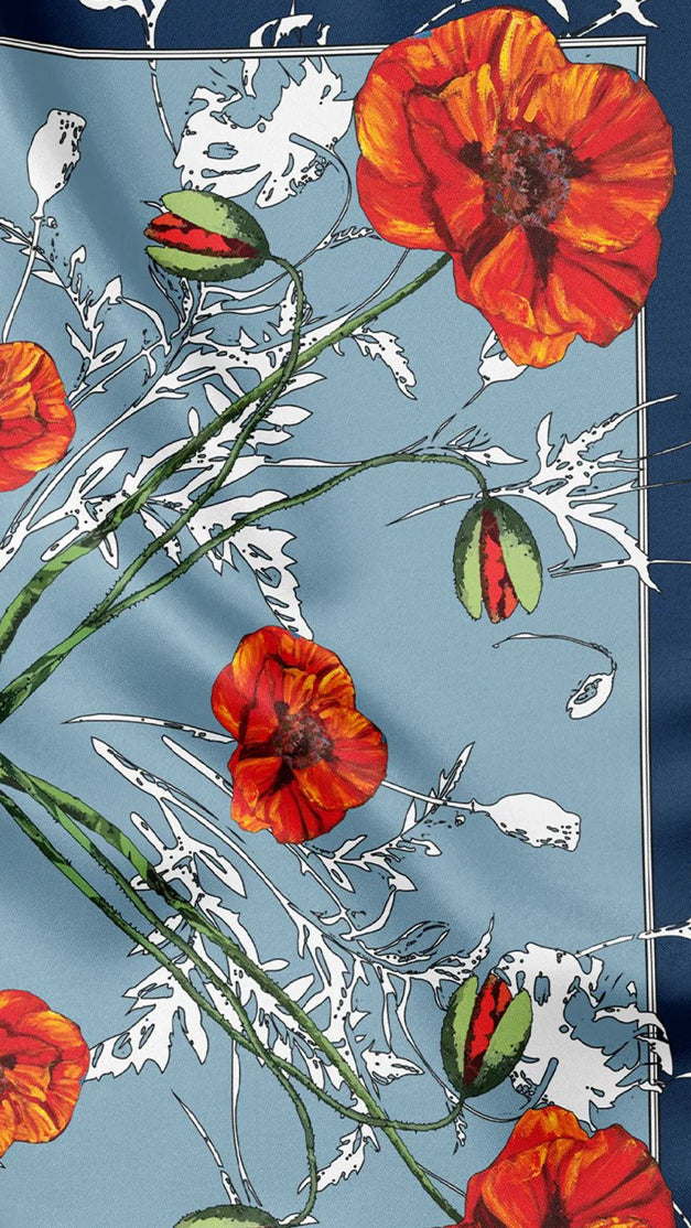 Premium silk scarf “Poppy Blossom”