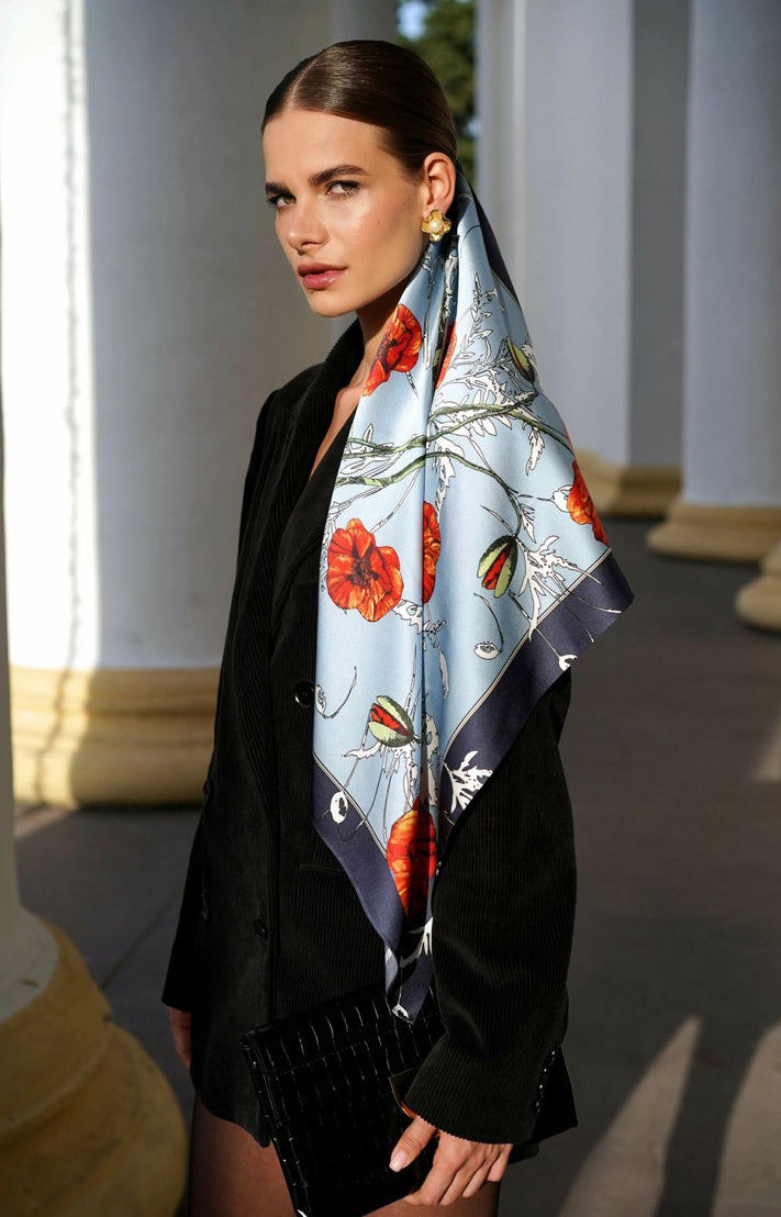 Premium silk scarf “Poppy Blossom”
