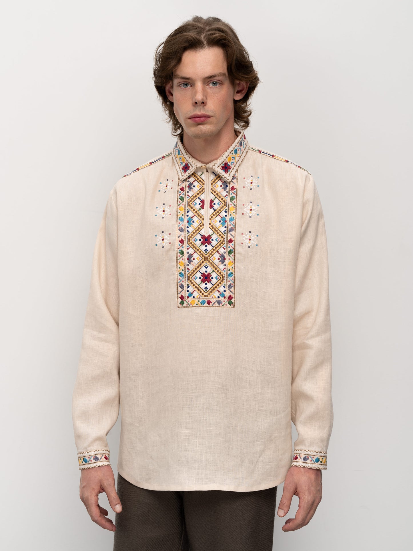 Men's embroidered shirt with collar Podillya region Veremiy