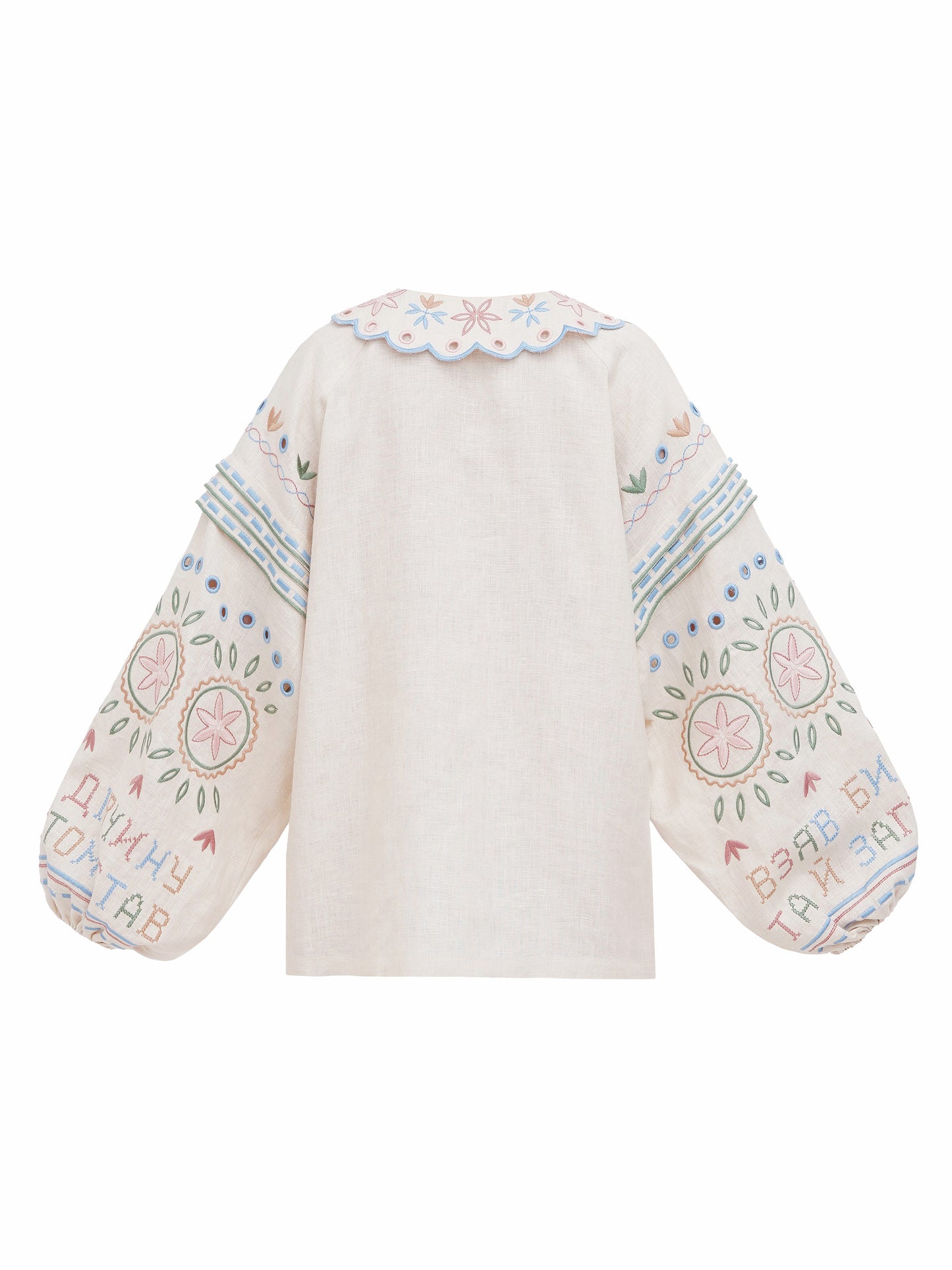 Bandura Beige linen embroidered shirt with a collar