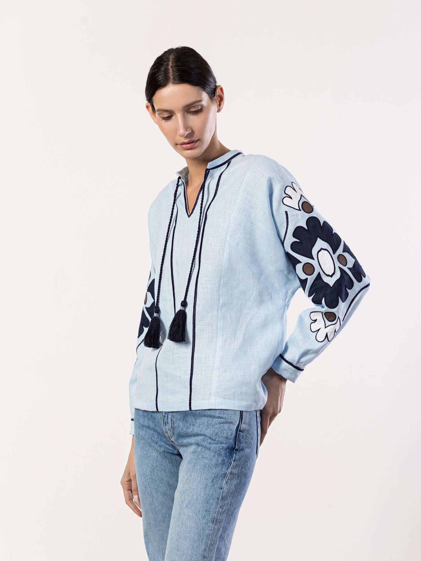 Blue blouse with floral pattern Aqua