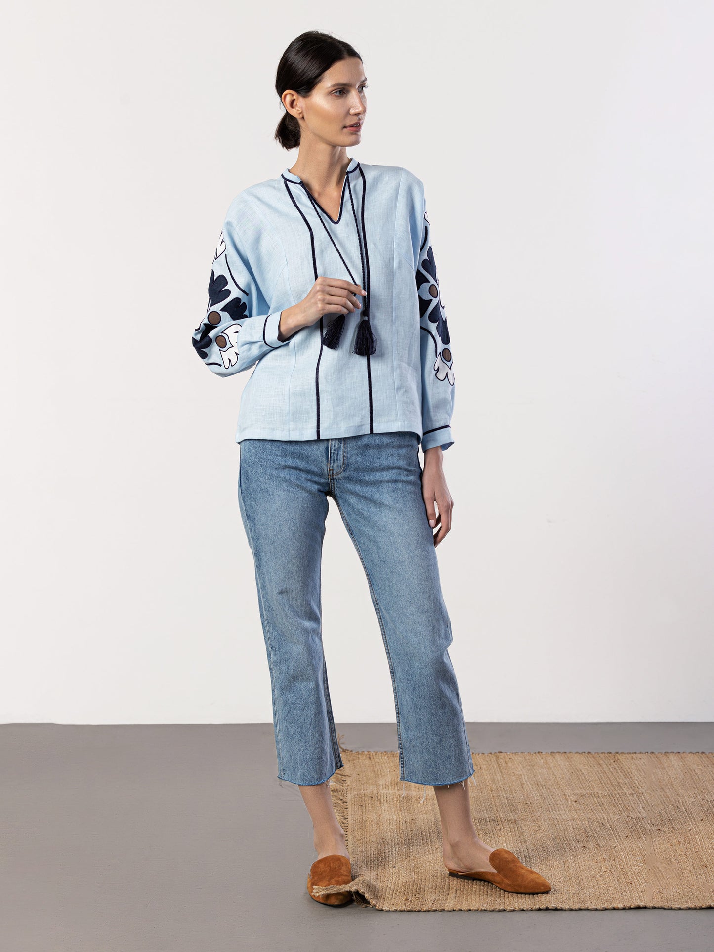 Blue blouse with floral pattern Aqua