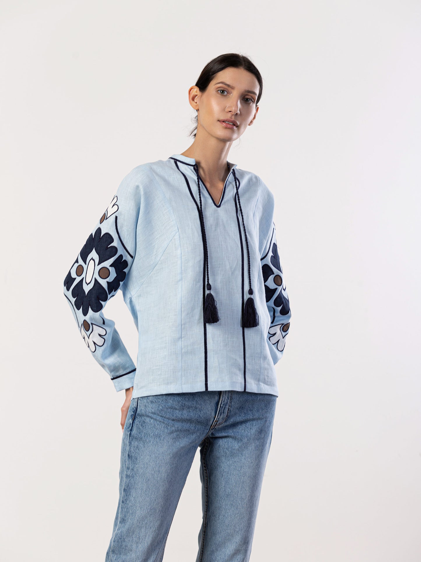 Blue blouse with floral pattern Aqua