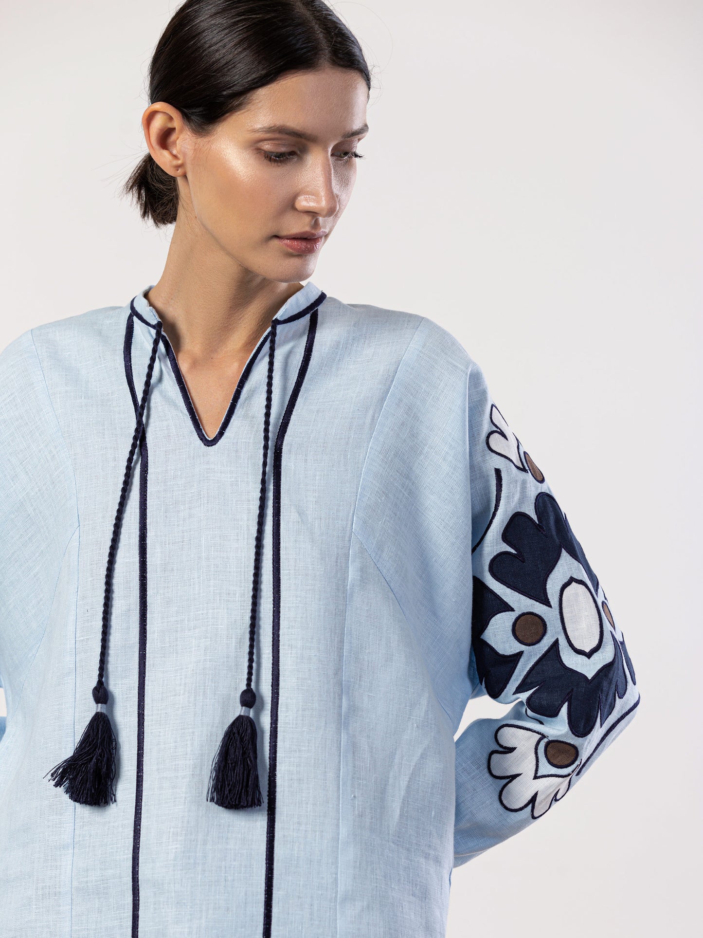 Blue blouse with floral pattern Aqua