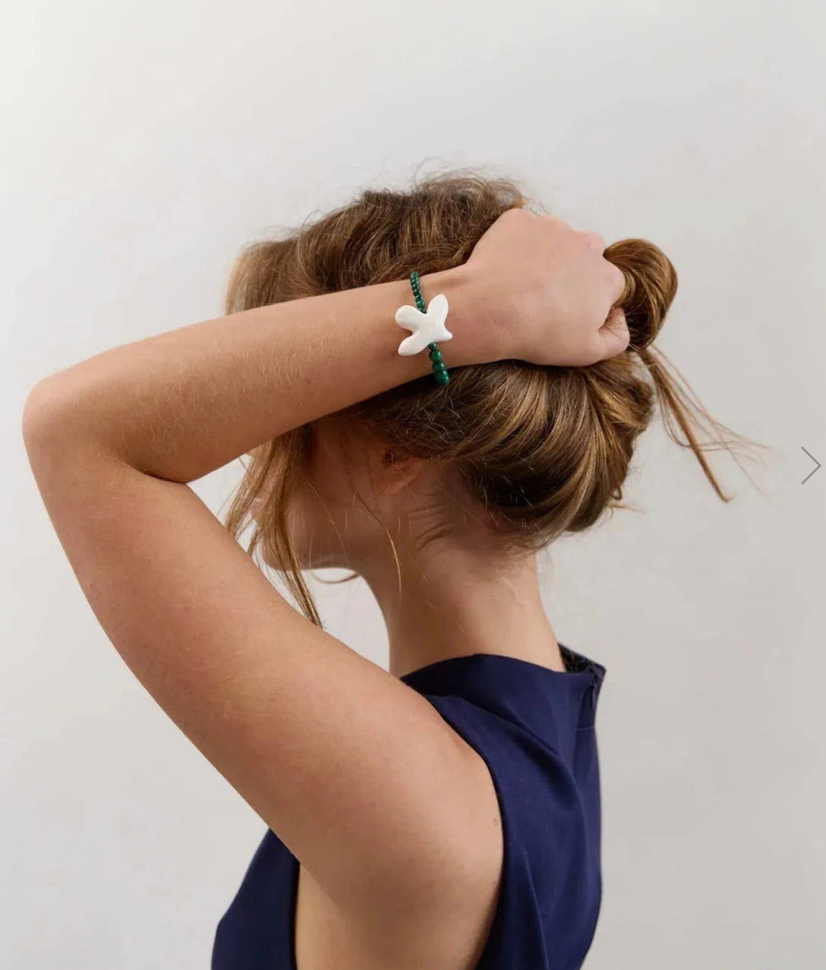 Bracelet MYRNI with two types of Malachite and Bird Charm