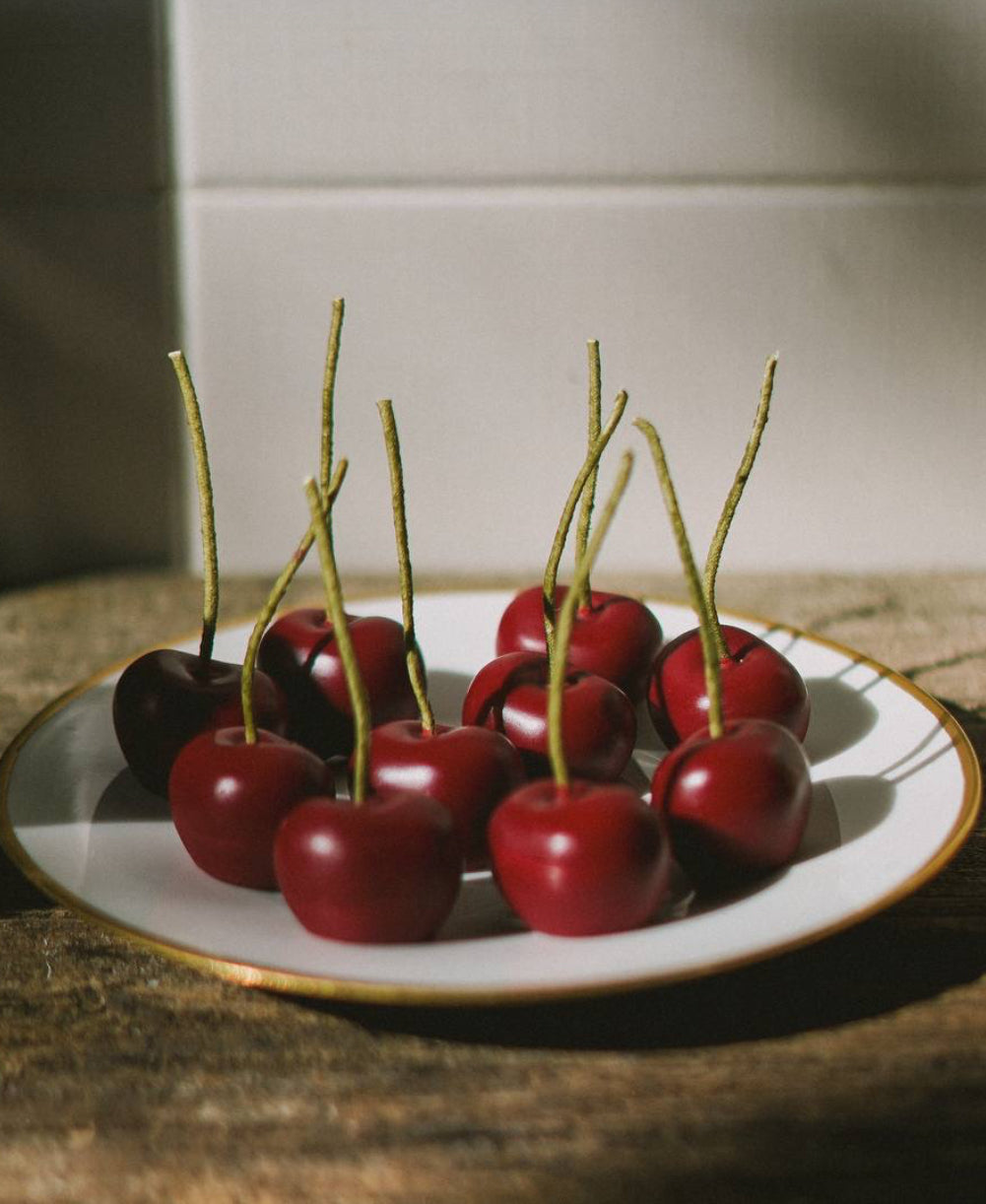 CHERRIES set of 10 beeswax candles (Burgundy)