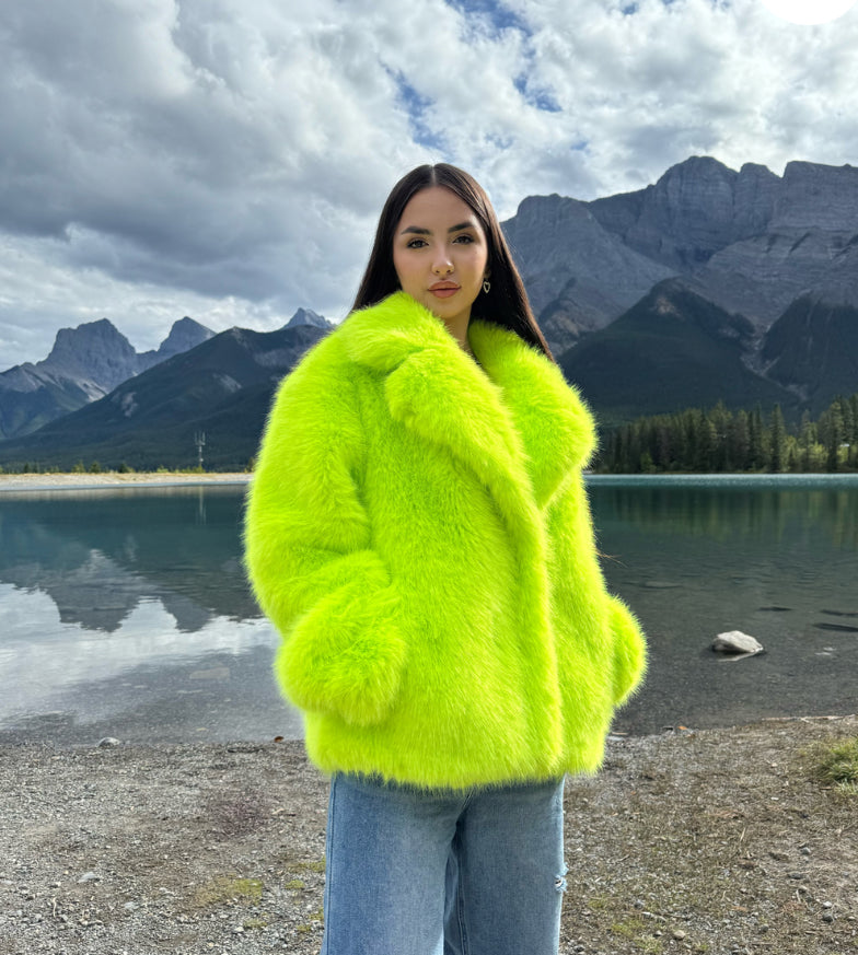 Lime Arctic Faux Fox Fur Coat