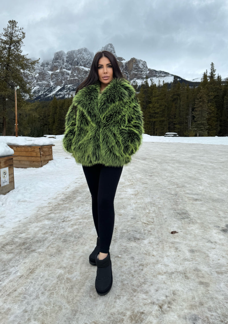Silver Fox Faux Fur | Lime