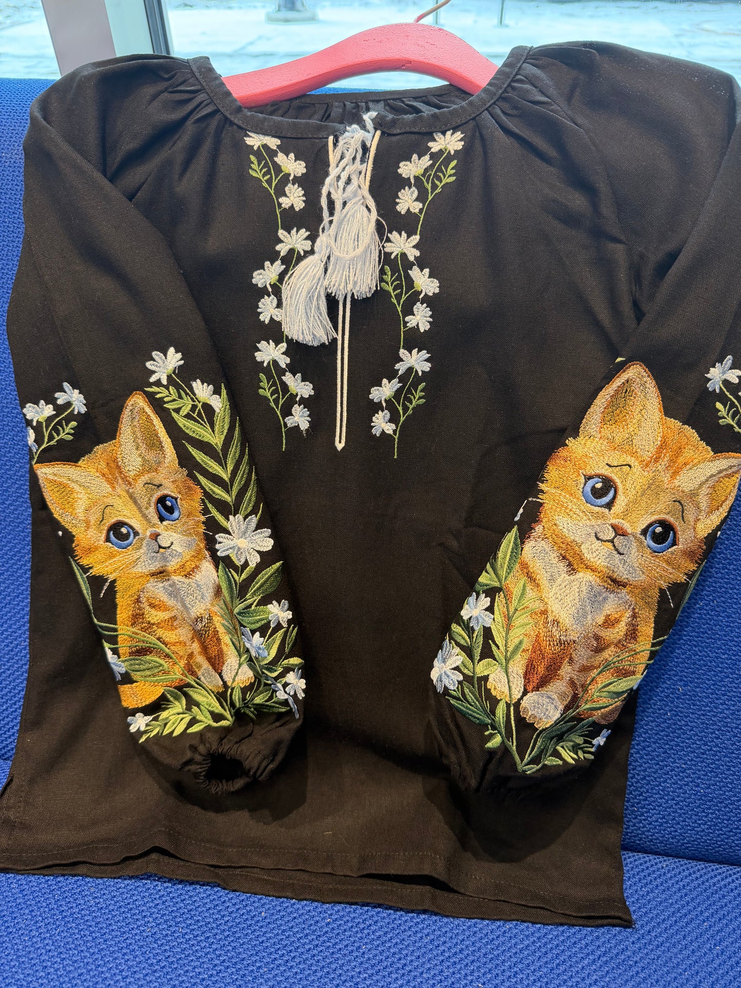 Embroidered shirt βCatβ - Black for girls