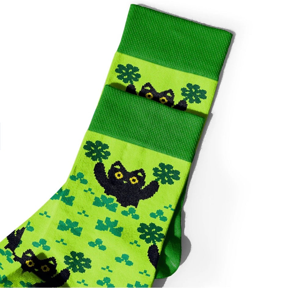 Socks "Cats and Lucky Symbols" green