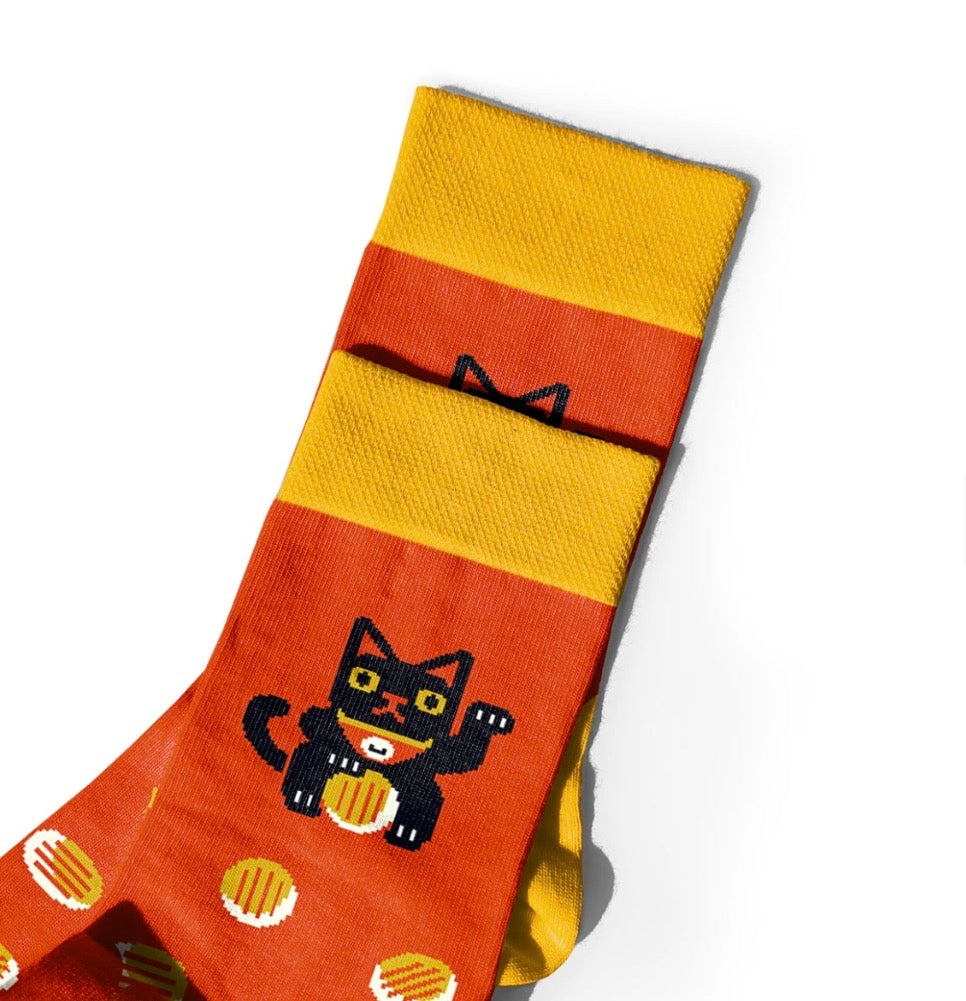 Socks "Cats and Lucky Symbols" red