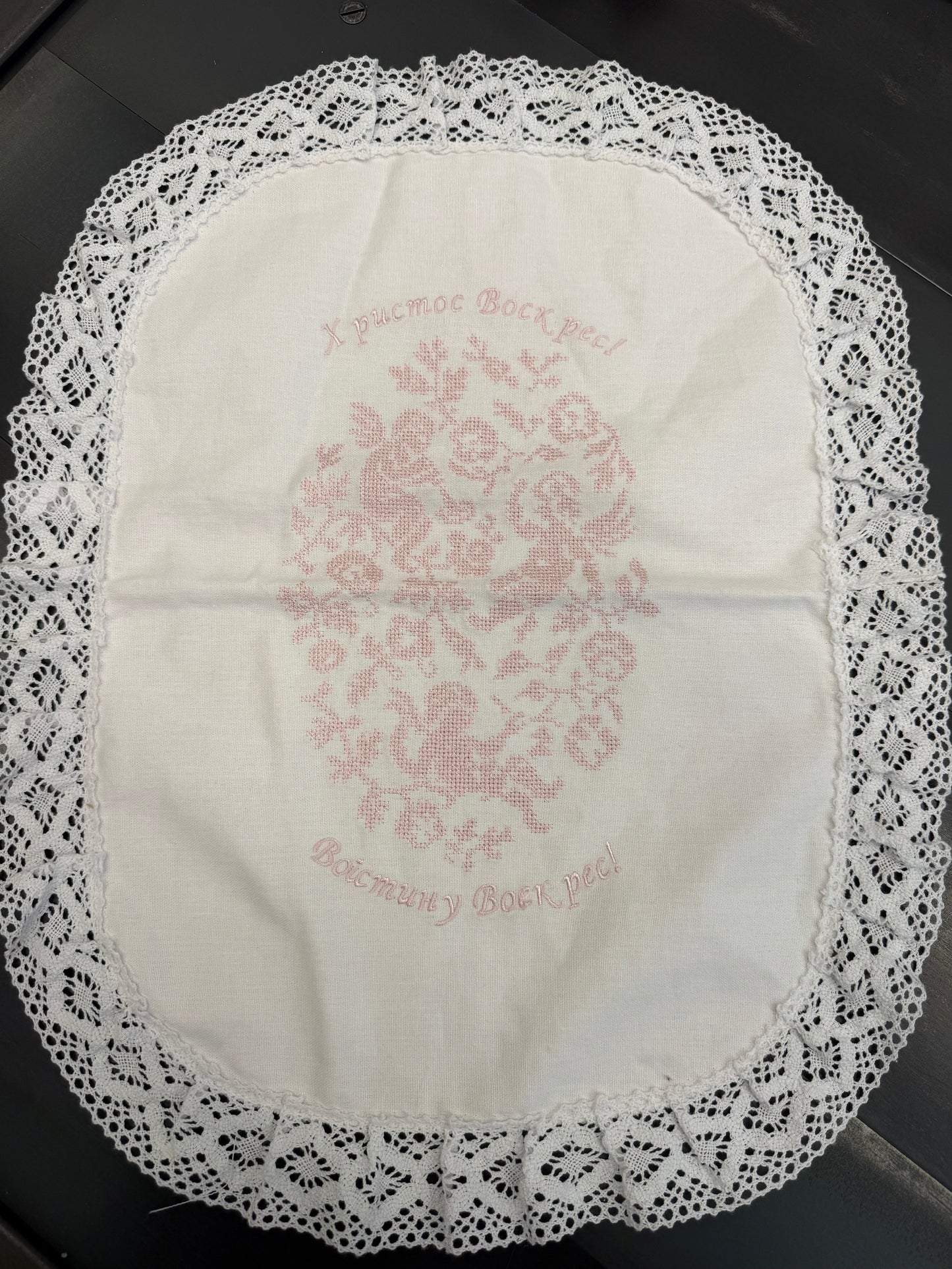 Easter Linen Napkin with Embroidery- Round