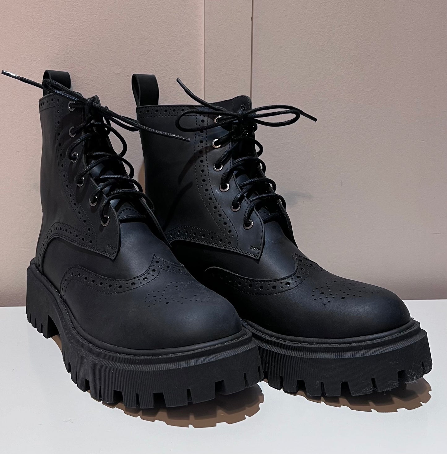 Black Crazy Horse Boots with Perforation