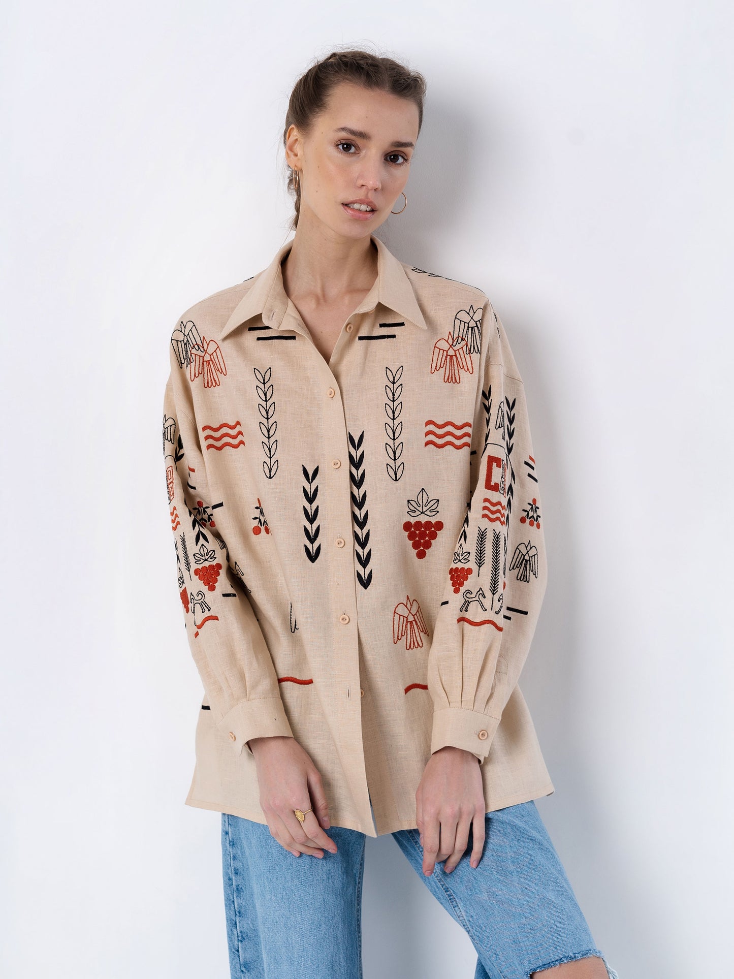 Beige linen embroidered shirt SLOVO