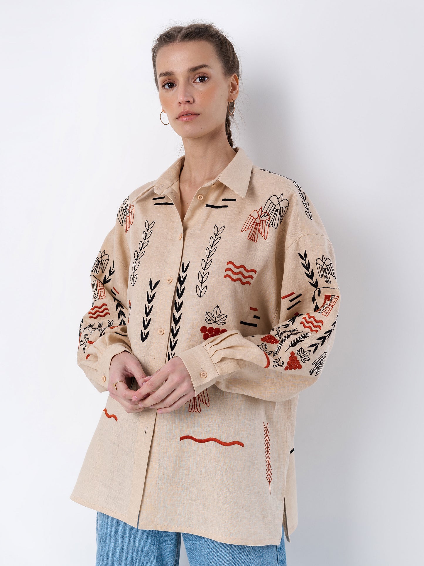 Beige linen embroidered shirt SLOVO
