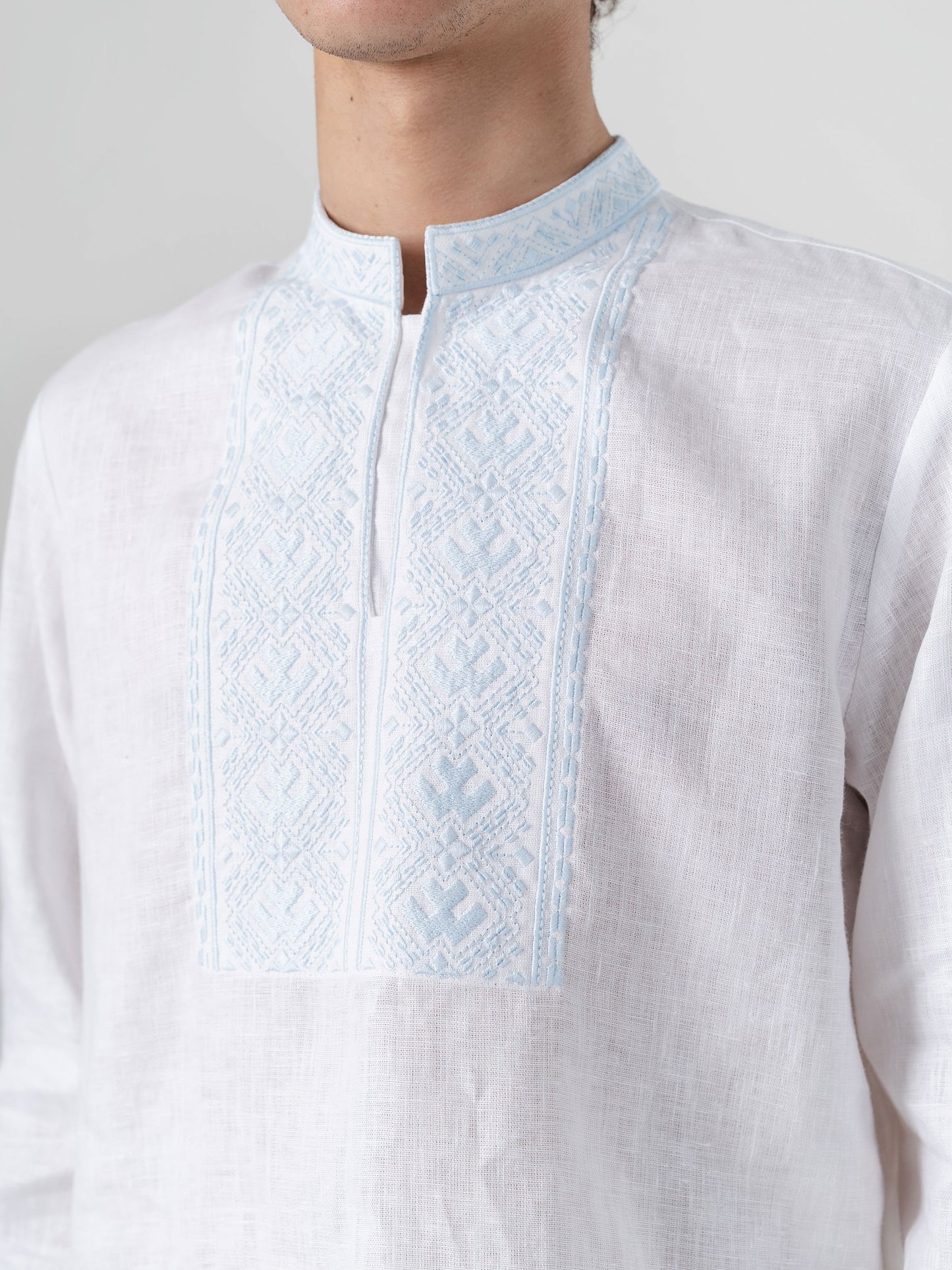 Men's linen shirt with embroidery Sky