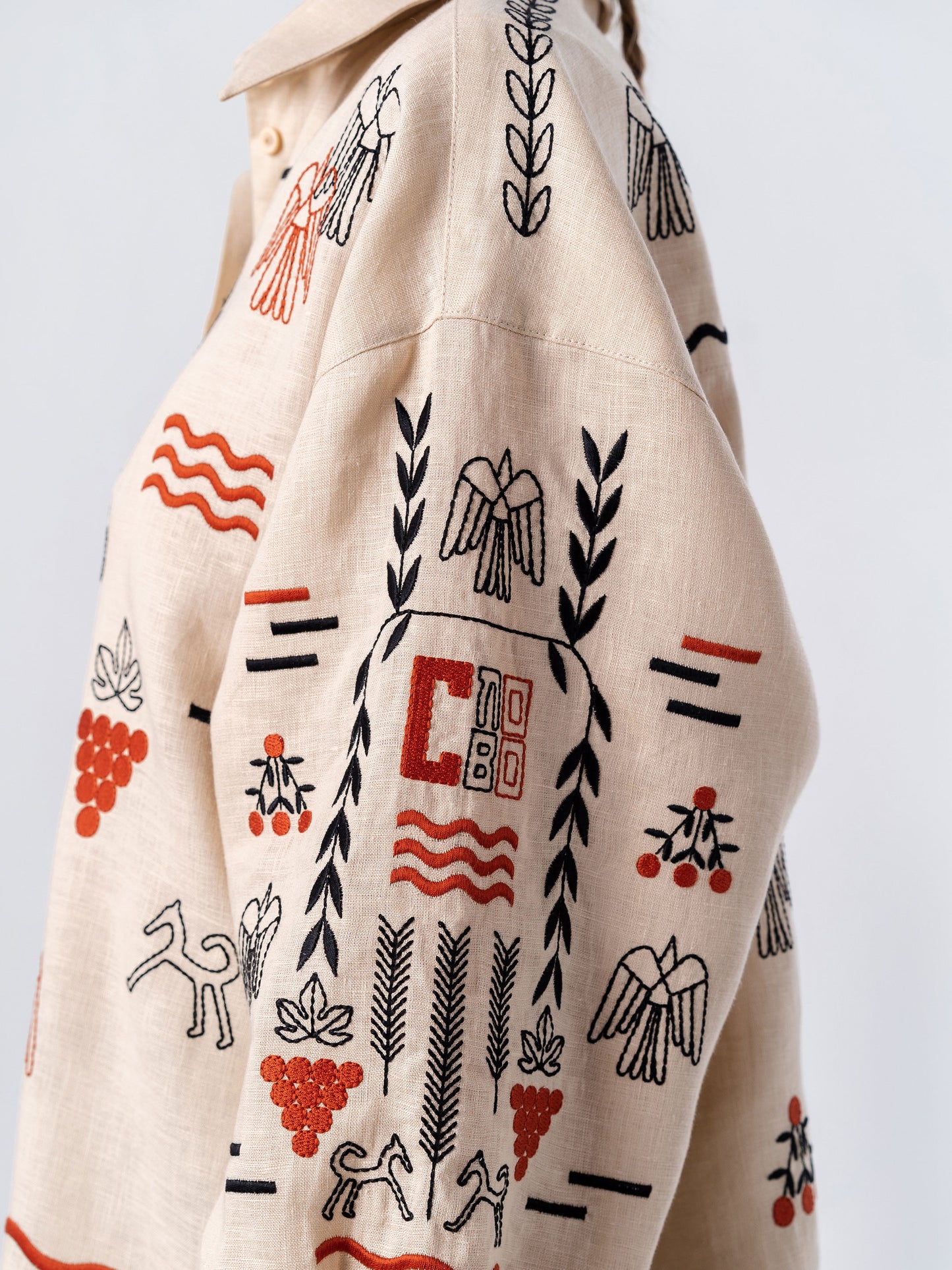 Beige linen embroidered shirt SLOVO