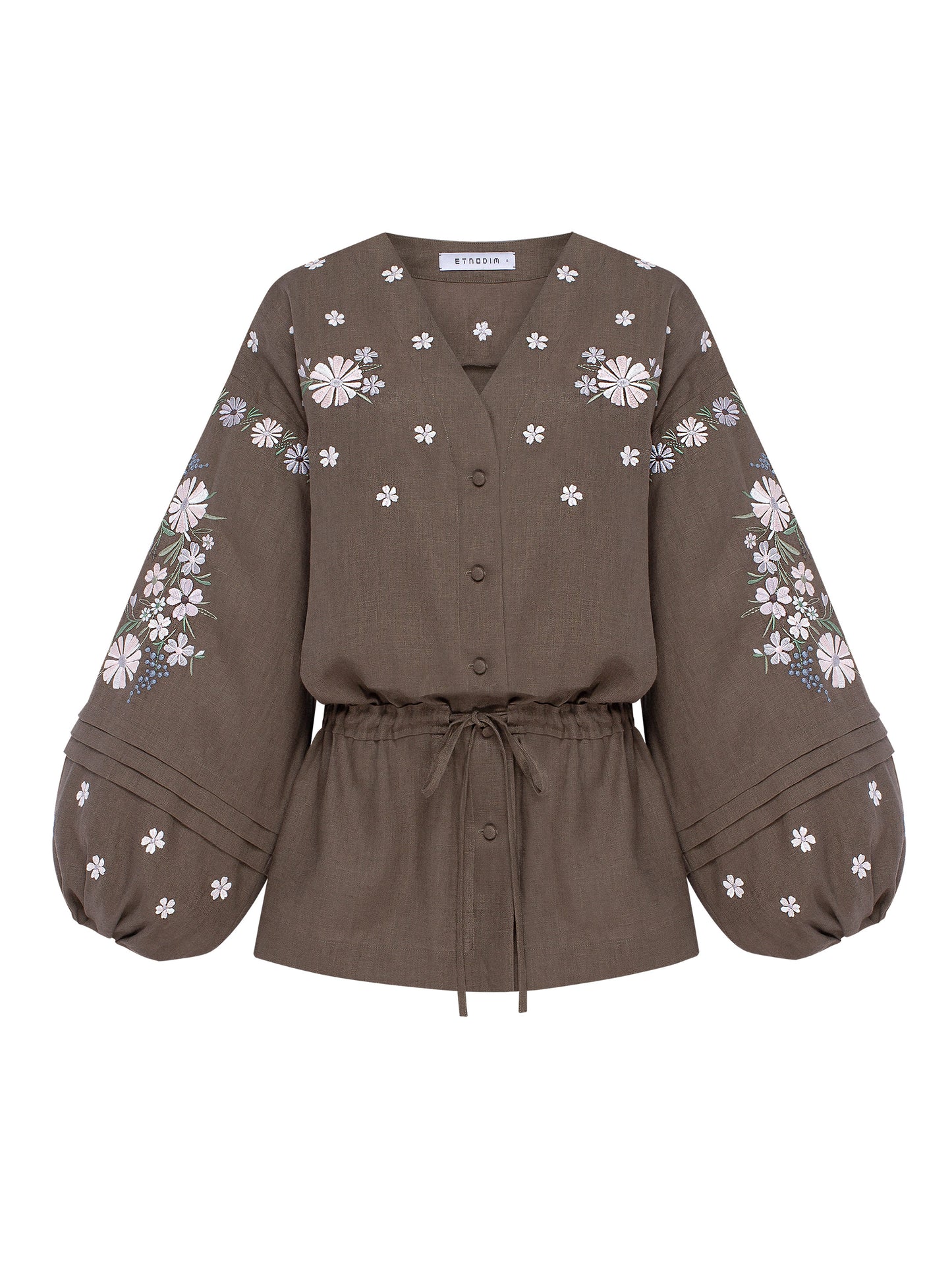 Linen Embroidered Blouse with Floral Pattern "Budzhak" dark