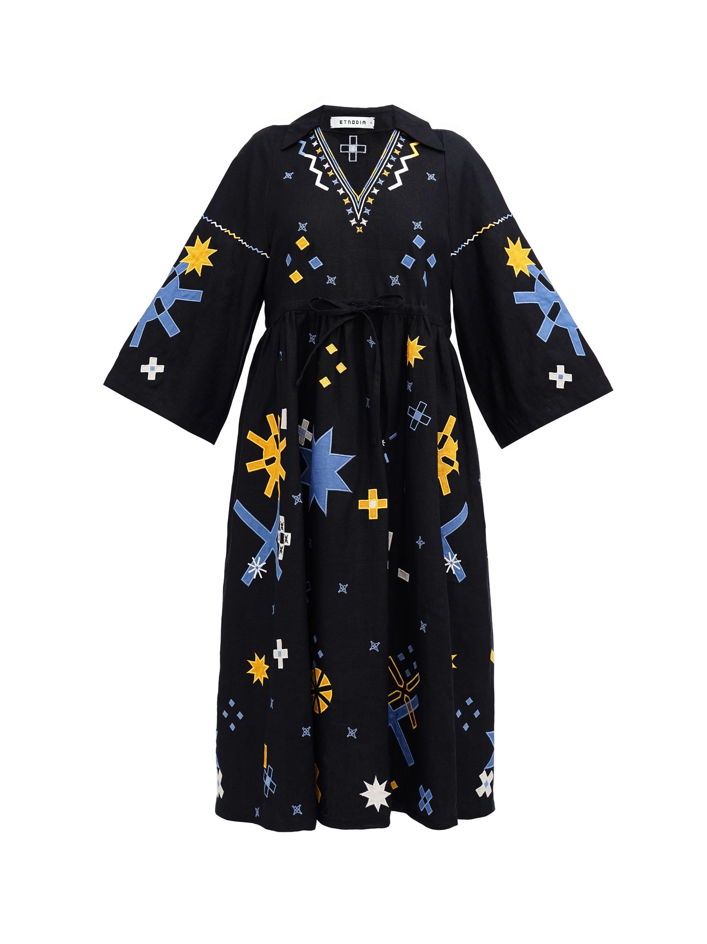 Linen dress with embroidery and applique Zori