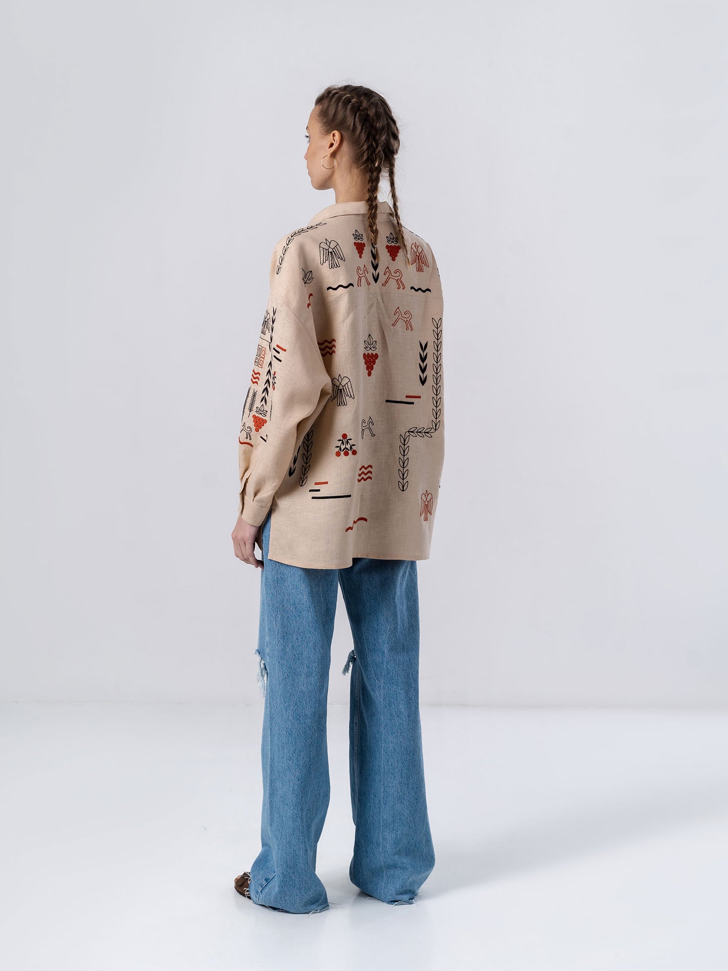 Beige linen embroidered shirt SLOVO
