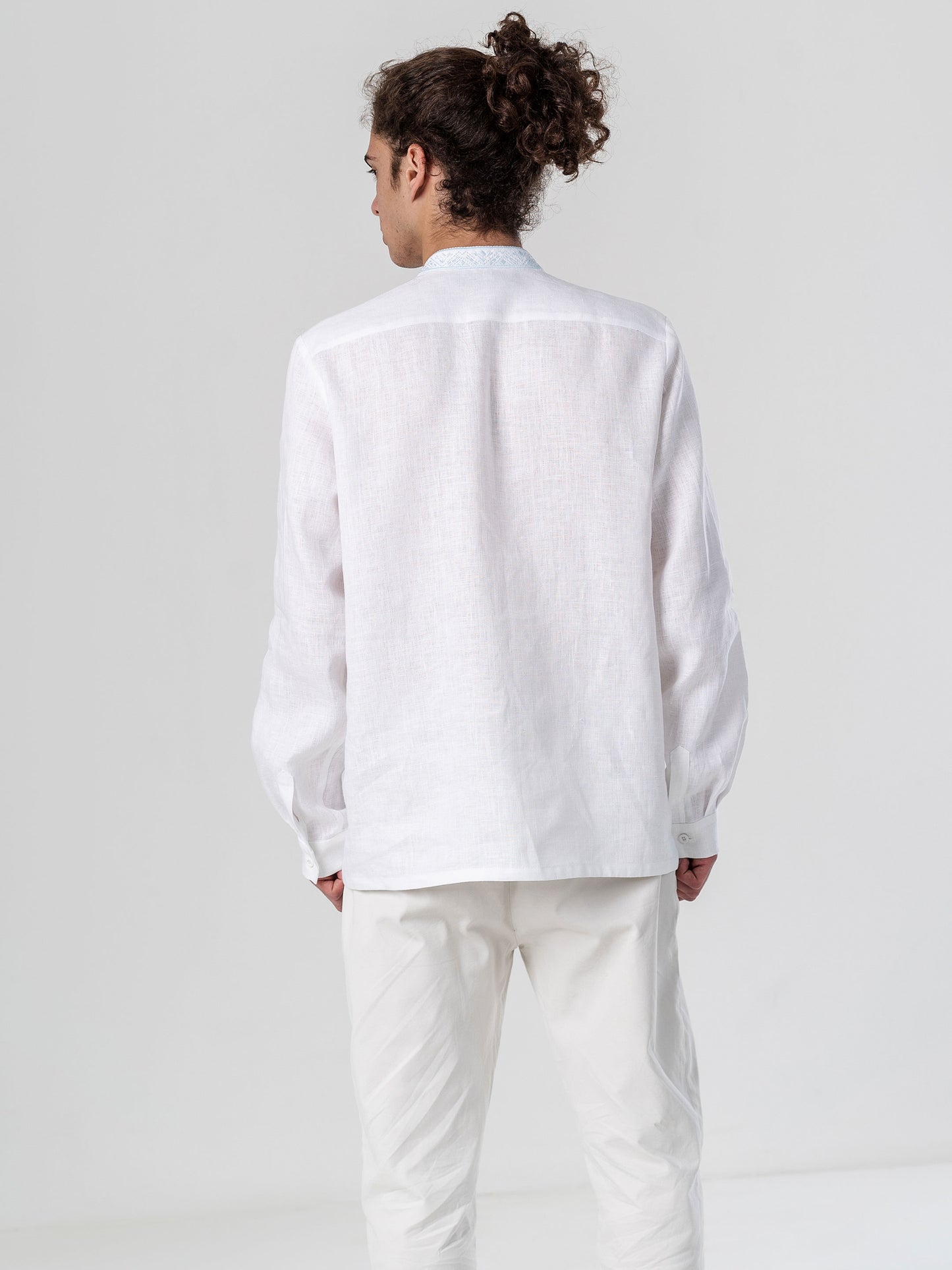Men's linen shirt with embroidery Sky