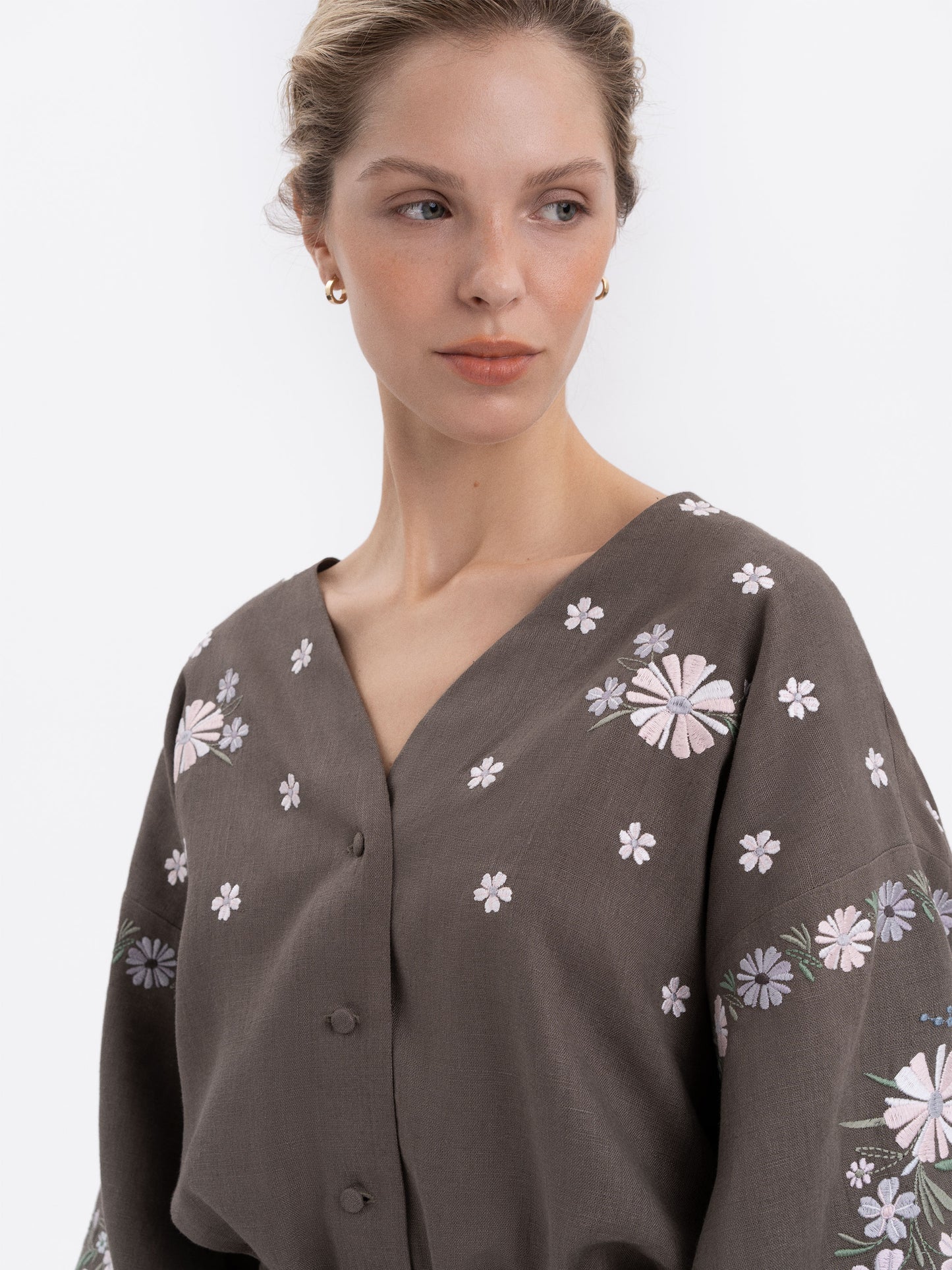 Linen Embroidered Blouse with Floral Pattern "Budzhak" dark