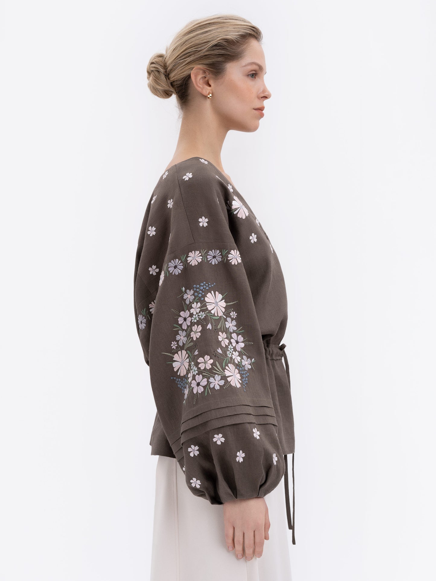 Linen Embroidered Blouse with Floral Pattern "Budzhak" dark