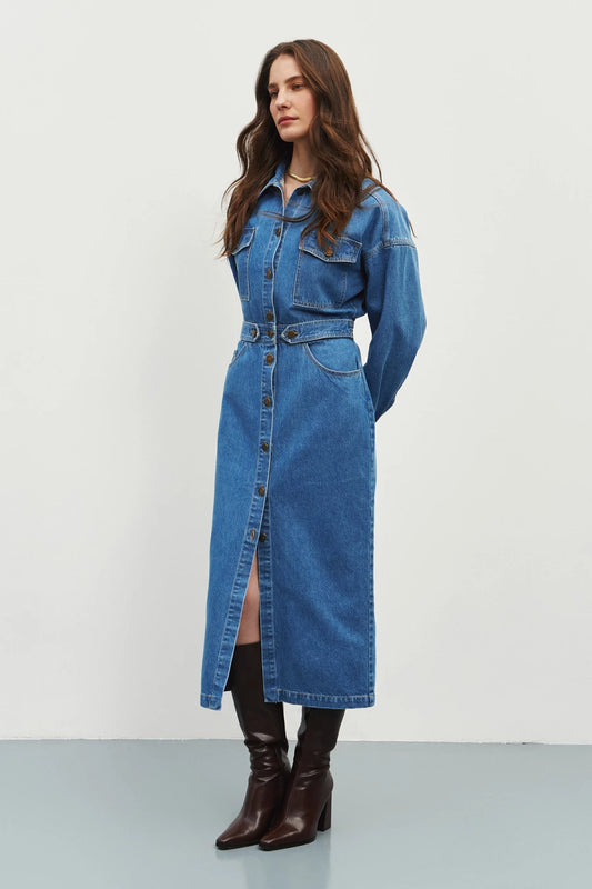 Blue midi denim dress