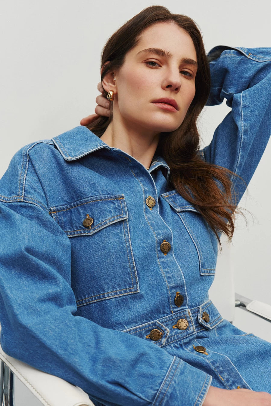 Blue midi denim dress
