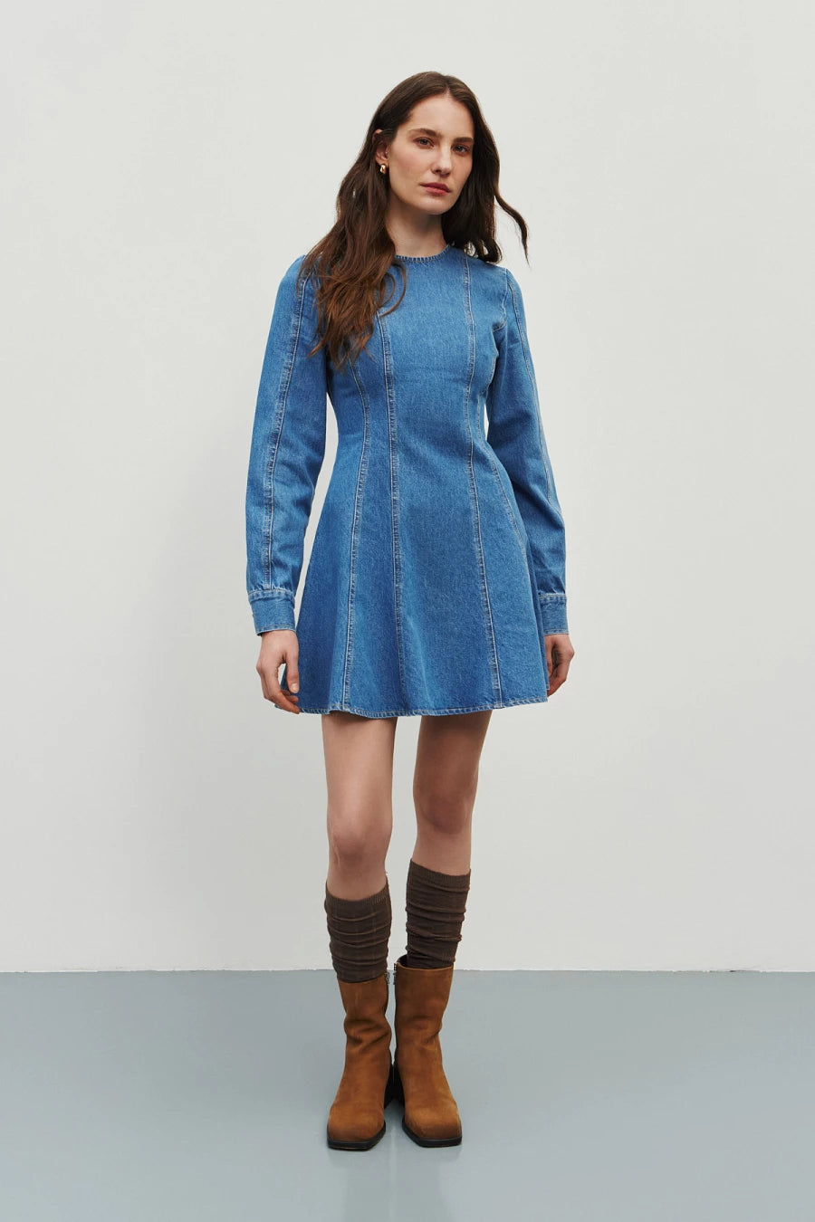 Blue mini X-line denim dress