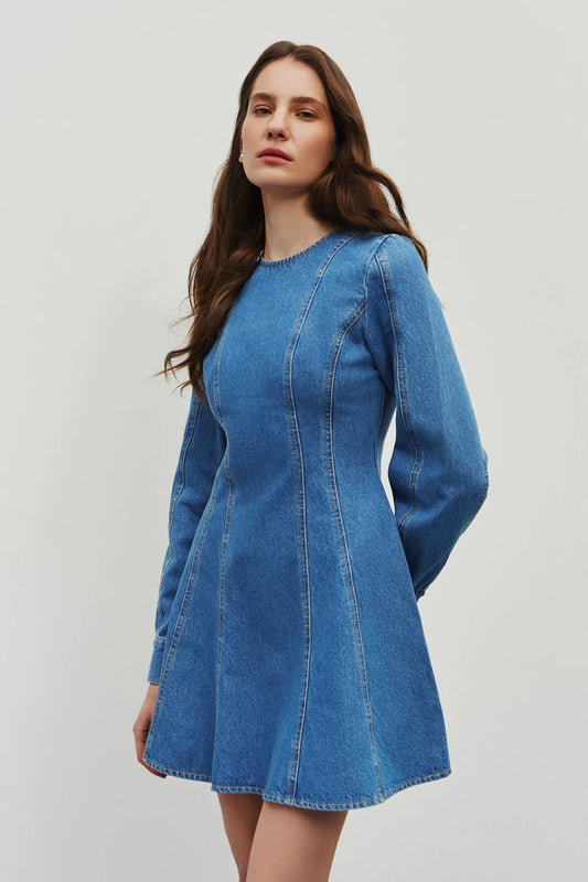 Blue mini X-line denim dress