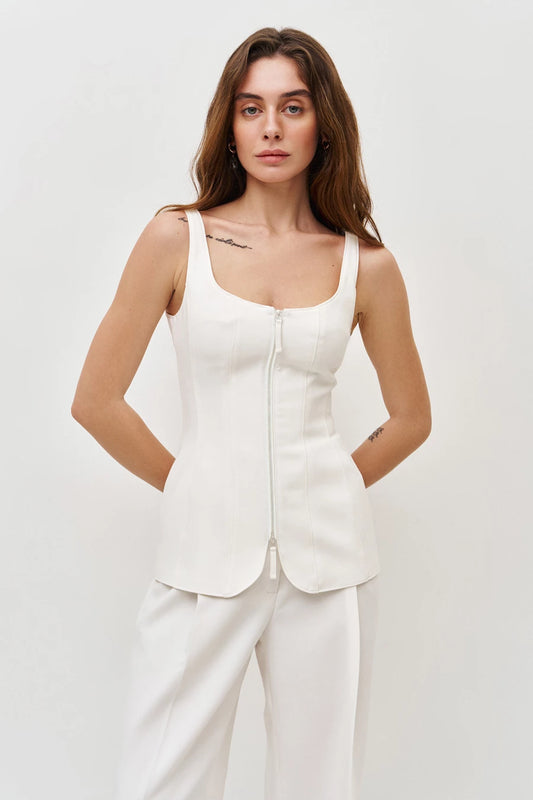 Cream corset top with a zip