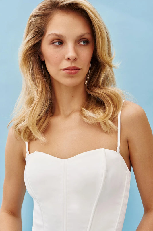 Cream satin lace up corset top